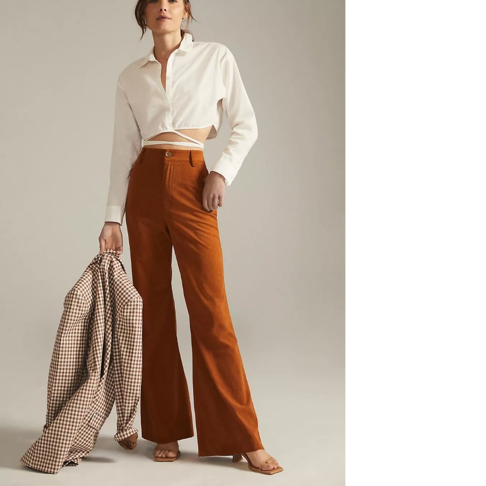 Anthropologie Flare Pants in Vibrant Orange